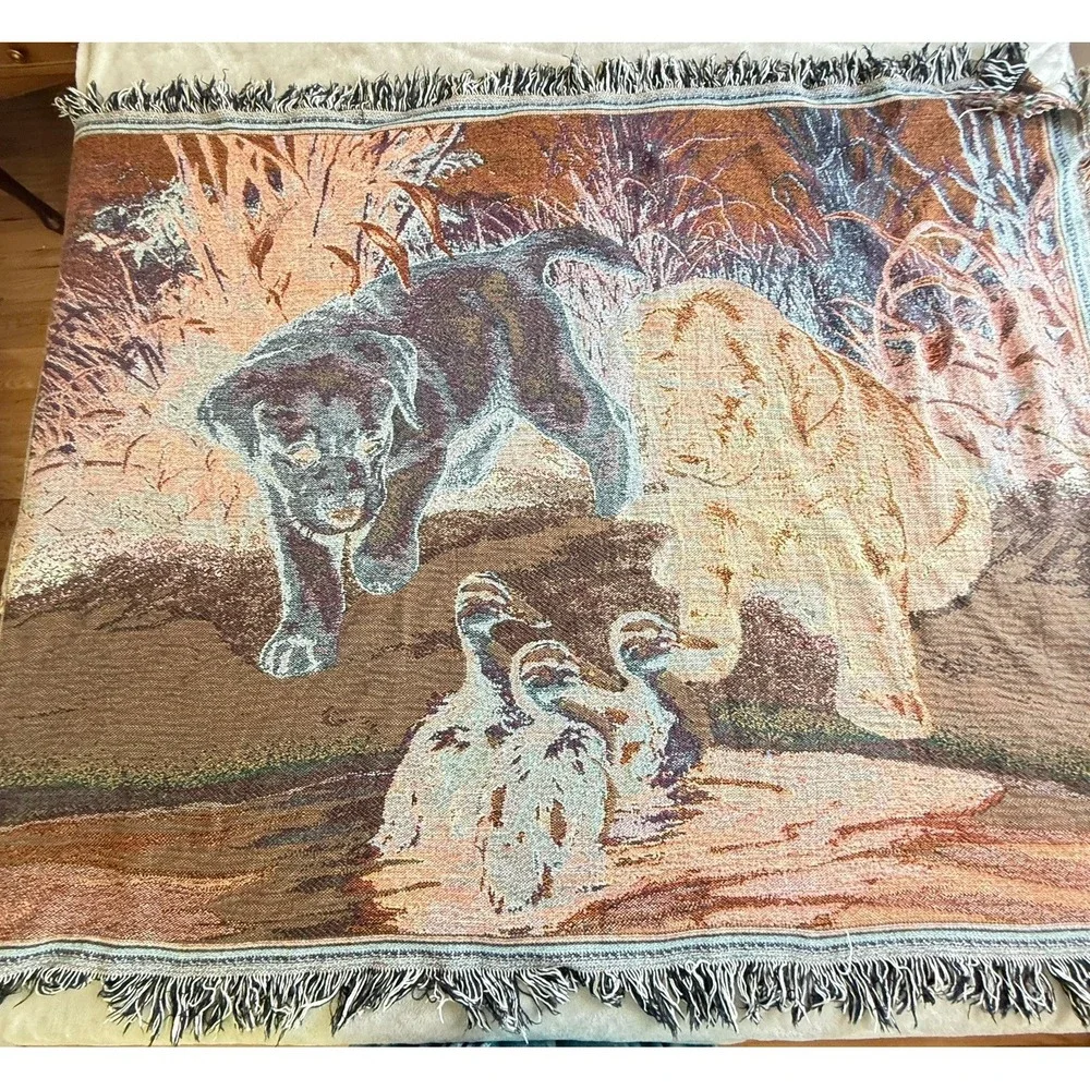 Linda Picken Labrador Puppy Tapestry Throw Duck Hunting Lodge Cottage 60x50